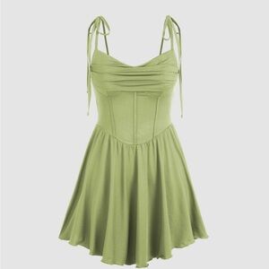 COWL NECK CORSET KNOTTED RUFFLE MINI DRESS